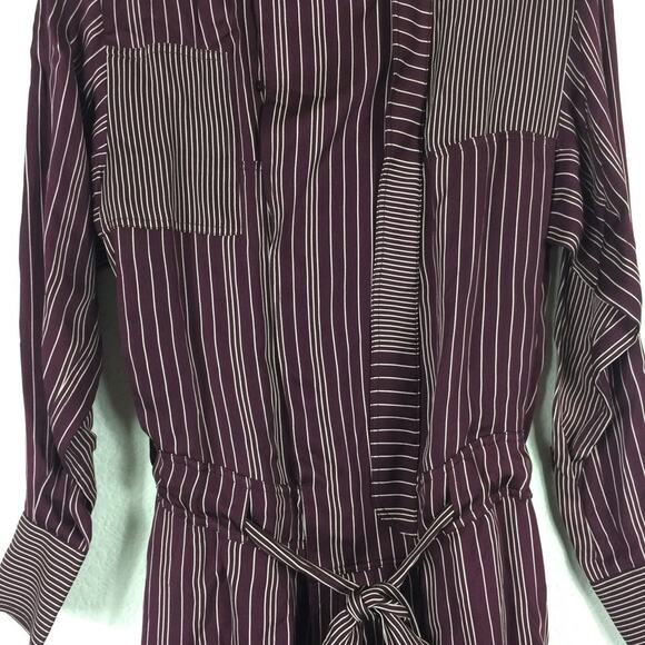 NWT Reiss Albi Burgundy Striped Shirt Dress Size 0 Tie Waist Button Workwear - Picture 9 of 16